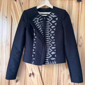 BCBGMaxAzria Black Blazer with Silver Geometric Design